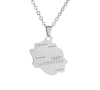 Collier De Carte De Pays De Drapeau De L'Île De La Réunion De France - Pendentif À Breloque en Émail De Style Ethnique Rétro Chaîne De Clavicule De 50 Cm, pour Femmes Homme