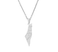 Collier De Carte D'Israël - Pendentif De Cartes De Pays Ethniques avec Le Nom De La Ville Nationale, pour Femmes Hommes Bijoux Patriotiques Cadeau De Fête À La Mode, Blanc, Lo