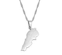 Collier De Carte Du Liban Pour Hommes Et Femmes, Collier De Carte Du Liban Avec Le Nom De La Ville, Collier De Chaîne De Clavicule De Mode, Pendentif De Symbole Ethnique, Argent, Chaîne De 60 Cm
