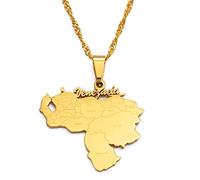 Collier De Carte Du Venezuela Pour Les Bijoux Unisexes, Accessoires De Robe De Soirée De Pendentif De Carte Du Venezuela, Style Ethnique, Cadeau De Collier De Charme De Mode, Or, Chaîne De 60 Cm