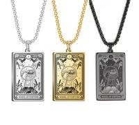 Collier De Cartes De Tarot - 3 Pièces Pendentif De Carte Carrée De Personnalité Chaîne De Clavicule Pour Hommes Femmes, Collier Hip Hop Amulette De Divination D'Astrologie, Pendentif De Bijoux Al