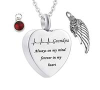 Collier de Cendres humaines, Collier de chaîne en Argent avec Un Coeur Argent électrocardiogramme des Ailes de Pierre de Naissance pour Les Femmes Les Hommes