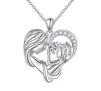 Collier de chaîne en Argent Sterling, Collier de Coeur Chaîne de zircone cubique Mère Mother Tenant Un Collier de Bijoux pour Femme Enfant
