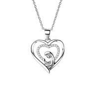 Collier de chaîne en Argent Sterling pour Femmes, Collier de cœur Vintage Double cubique en zircone mère Tenant Un Collier Pendentif Vintage Enfant