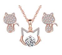 Collier de Chat Mignon, Boucles d'oreilles de Chat, Bijoux diamanté en Argent 925 pour Femme Fille, Ensembles de Bijoux, Cadeau Noël Anniversaire, Zircon cubique Argent Sterling Pierre précieuse,