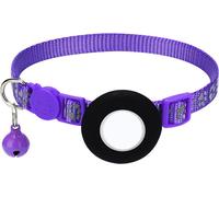 Collier de chat réfléchissant en nylon -mousqueton de sécurité GPS amovible -GPS -positionnement de l'animal de compagnie avec poche pour le détenteur de la balise aérienne violet violet
