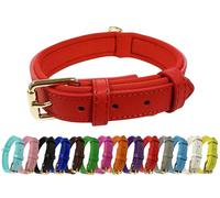 Collier de chien en cuir véritable réglable et vibrant avec rembourrage doux en néoprène, boucle en métal et anneau en D, pour chiens de petite, moyenne et grande taille (Rouge, Moyen (28-36 cm de cou