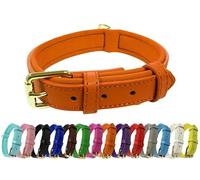Collier de chien en cuir véritable réglable et vibrant avec rembourrage doux en néoprène, boucle en métal et anneau en D, pour chiens de petite, moyenne et grande taille (Orange, Petit (25-33 cm de