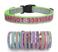 Collier de Chien Nylon Réfléchissant Personnalisé avec Prénom Numero Telephone Brodés pour Moyens Chiens Taille M Vert