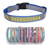 Collier de Chien Nylon Réfléchissant Personnalisé avec Prénom Numero Telephone Brodés pour Moyens Chiens Taille M Bleu Profond