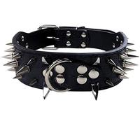 Collier de Chien Pointu Pointu Clouté Luxueux Colliers en Cuir Rembourré pour Chiens de Taille Moyenne Collier de 5cm Largeur Anti Morsure M,Noir-AG