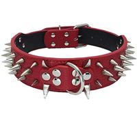 Collier de Chien Pointu Pointu Clouté Luxueux Colliers en Cuir Rembourré pour Chiens de Taille Moyenne Collier de 5cm Largeur Anti Morsure S,Rouge-AG