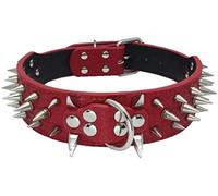 Collier de Chien Pointu Pointu Clouté Luxueux Colliers en Cuir Rembourré pour Chiens de Taille Moyenne Collier de 5cm Largeur Anti Morsure L,Rouge-AG