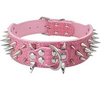 Collier de Chien Pointu Pointu Clouté Luxueux Colliers en Cuir Rembourré pour Chiens de Taille Moyenne Collier de 5cm Largeur Anti Morsure L,Rose-AG
