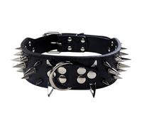 Collier de Chien Pointu Pointu Clouté Luxueux Colliers en Cuir Rembourré pour Chiens de Taille Moyenne Collier de 5cm Largeur Anti Morsure L,Noir-AG