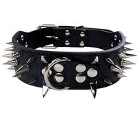 Collier de Chien Pointu Pointu Clouté Luxueux Colliers en Cuir Rembourré pour Chiens de Taille Moyenne Collier de 5cm Largeur Anti Morsure XS,Noir-AG
