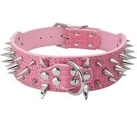 Collier de Chien Pointu Pointu Clouté Luxueux Colliers en Cuir Rembourré pour Chiens de Taille Moyenne Collier de 5cm Largeur Anti Morsure XS,Rose-AG