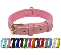 Collier de chien réglable en cuir véritable vibrant avec rembourrage doux en néoprène, boucle en métal et anneau en D, pour chiens de petite, moyenne et grande taille (Rose bébé, XL (45-55 cm de cou))