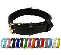 Collier de chien réglable en cuir véritable vibrant avec rembourrage doux en néoprène, boucle en métal et anneau en D, pour chiens de petite, moyenne et grande taille (Noir, Petit (25-33 cm de cou))