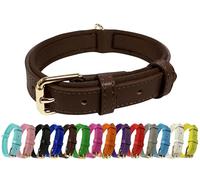 Collier de chien réglable en cuir véritable vibrant avec rembourrage doux en néoprène, boucle en métal et anneau en D, pour chiens de petite, moyenne et grande taille (Marron, Grand (35-45 cm de cou))
