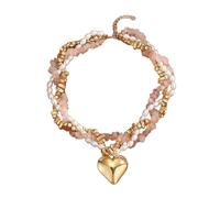 Collier de clavicule pour, pendentif en forme de cœur doré, bijoux en perles superposées avec brins d ' aspect perle, perles à puces roses, 12, 20 à 15, 74 pouces, ras du cou en forme de cœur, de de
