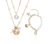 Collier de Coquillages Boho 2 Pièces Bijoux Réglables et Perlés pour Vacances à la Plage