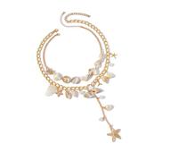Collier de coquillages réglable d ' inspiration côtière, chaîne de superposition légère avec accents de perles pour les fêtes sur la plage, usage quotidien, collier avec pendentif en coquillages