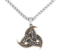 Collier de Cornes Triple Odin Nordique - Collier Pendentif Triangle Avec Nœud Celtique Acier Inoxydable Viking - Amulette Triskelion Double Couleur Pour Homme Bijoux de Protection Tribale(Gold)