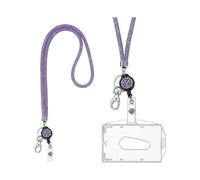 Collier de cristal, porte-badge transparent avec cordon de cristal rétractable et porte-carte d'identité, pour carte de visite, bus, etc.