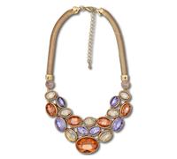 Collier de déclaration fiscale strass doré à facettes or/topaze/pêche/lilas