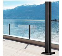 Collier de douche en verre noir - Rampe carrée pour terrasse et balcon - Système de garde-corps réglable en acier de 65 à 115 cm et pinces élégantes pour la sécurité