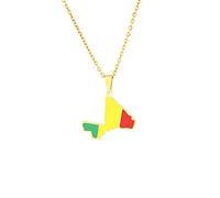 Collier De Drapeau De La Carte du Mali - Pendentif À Breloque Ethnique À Géométrie Brillante, Chaîne De Clavicule, Bijoux Ras du Cou Patriotique, Accessoires Cadeaux pour F