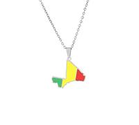 Collier De Drapeau De La Carte du Mali - Pendentif À Breloque Ethnique À Géométrie Brillante, Chaîne De Clavicule, Bijoux Ras du Cou Patriotique, Accessoires Cadeaux pour F