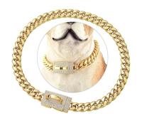 Collier De Dressage For Chien En Acier Inoxydable Plaqué Or De 14 Mm Avec Boucle Diamantée, Chaîne À Maillons Robuste For Chiens De Taille Moyenne, Collier Sécurisé Et Élégant For Animaux De Compagnie