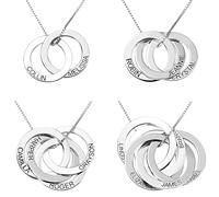 Collier de famille pour maman avec prénoms - Collier en argent sterling personnalisé - Collier bague russe - anneaux russes cercles entrelacés 2 3 4 5 colliers prénom pour femme - Collier multi cercle