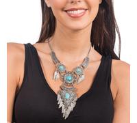 COLLIER DE FESTIVAL BOHÈME ETHNIQUE PERLES BLEUES