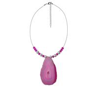 Collier de fil de commande argent perles blanches boules rose et disque d'aga...
