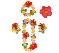 Collier de Fleur,4 Hawaienne Fête Tropical Luau Hula Décoration Kit,Fleurs Guirlande Hawaien Leis Bracelet de Flower Coloré,pour Pool Plage Party Mariage Anniversaire Deguisement,Rouge