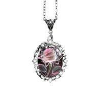 Collier de fleur rose classique 3D européen - Pendentif floral plaqué or hypoallergène, cadeau élégant