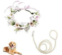 Collier de Fleurs Mariage pour Chiens Chien 2pcs Collier Femelle Décoration Mariage Perles Laisse Chiots Taille Moyenne Accessoires