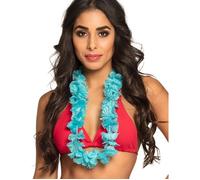 Collier de fleurs turquoise pour femme - soirées Tahitiennes et Hawaïennes