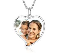 Collier de gravé texte photo personnalisé avec pendentif en forme de coeur en argent 925 et collier de fille de pierre de naissance de simulation fête des mères Saint-Valentin Noël (silver heart 2)