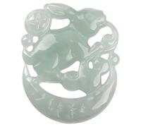 Collier de Jade pour Femmes, Collier de Pendentif de Lapin Jade Naturel, Pendentif de Lune de Monnaie en Jadeite, amulette Jadeite chanceuse sculptée à la Main, décor de méditation Feng Shui Zen