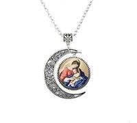 Collier de la Vierge Marie avec la Mère de Bébé Lune Jésus Christ Bijoux Chrétiens Catholique Art Religieux Photo Bijoux Anniversaire Festival Beau Cadeau