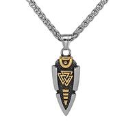 Collier de Lance D'Odin de la Mythologie Nordique - Pendentif en Forme de Flèche Gungnir en Acier Inoxydable pour Homme - Amulette de Symbole de Valknut Médiéval Vintage Bijoux Islandais