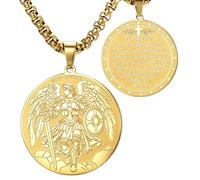 Collier de l'archange Saint Michel - Collier de San Miguel Arcang | Collier de protection avec médaille de Saint Michel pour hommes et femmes Collier chrétien en acier inoxydable à double face
