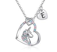 Collier de Licorne Plaqué Or Blanc 14 Carats Pendentif Coeur CZ Initial Bijoux pour Filles et Femmes - Cadeaux