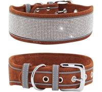 Collier de Luxe en Strass, Doux et réglable, réfléchissant, personnalisé, for Chiens Petite Moyenne Taille(Brown,S)