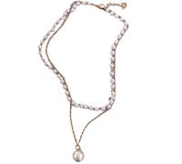 Collier de mariage style coréen rétro avec chaîne en alliage de perles double couche