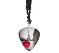 Collier de médiator de guitare en acier titane avec pendentif tour Eiffel Paris rue rouge Paris, R&B, bijoux de musique rock tendance, collier de guitare ukulélé, colliers pour amateurs de musique